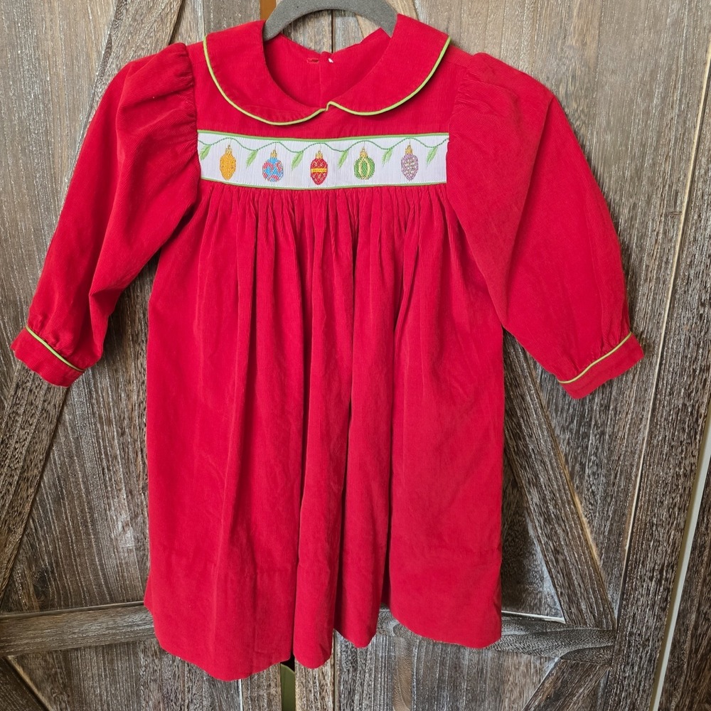 Beaux et Belles Dress Toddler Size 4 Red Corduroy Christmas Ornaments Embroidery